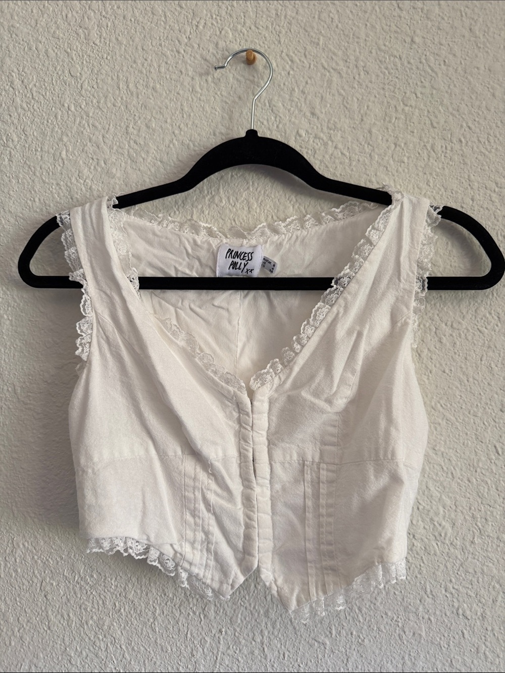 Princess Polly White Lace-Trim Cropped Vest
